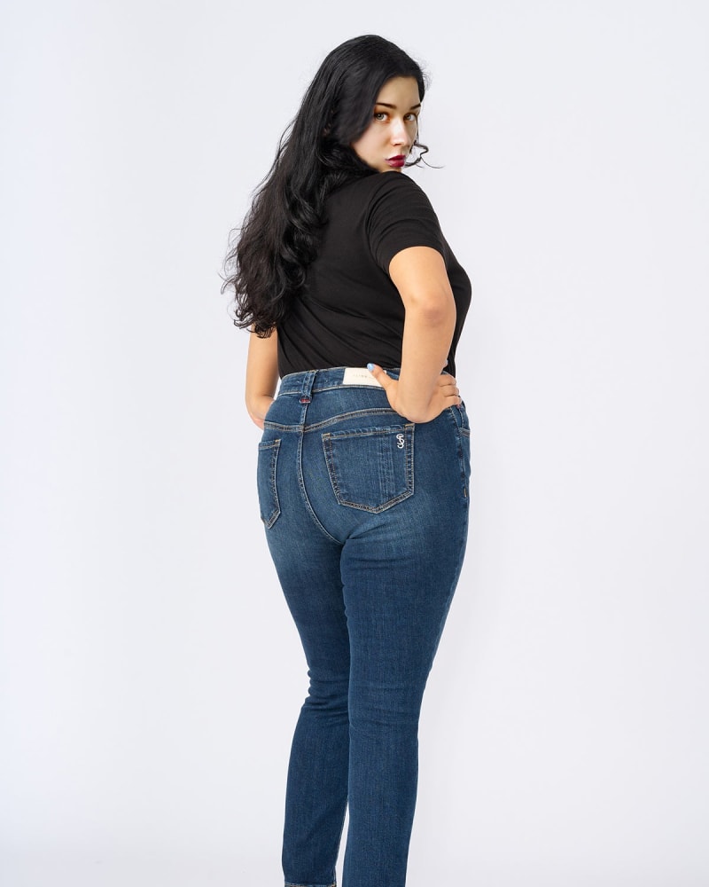 Back of a model wearing a size 18 High Rise Ankle Skinny - Macie in MACIE by Slink Jeans. | dia_product_style_image_id:309444